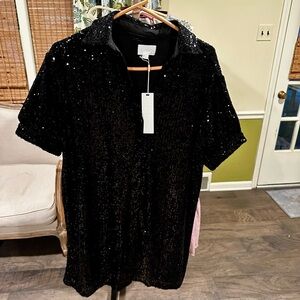 Every Short Sleeve Sequin Shirt Dress that can open as Jacket sz M